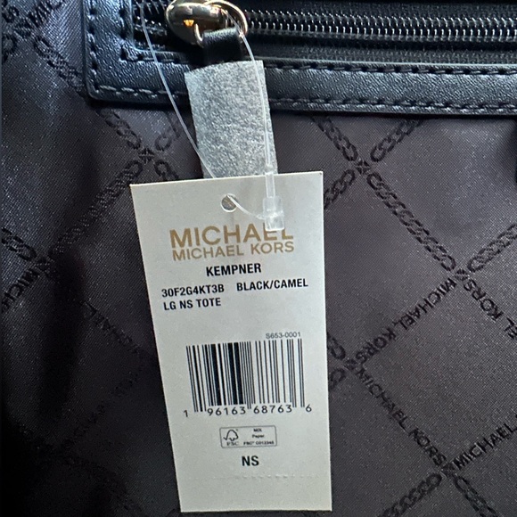 LOW START NWT - Michael Kors Kempner Large Logo Stripe Black/Camel Tote - Picture 6 of 9